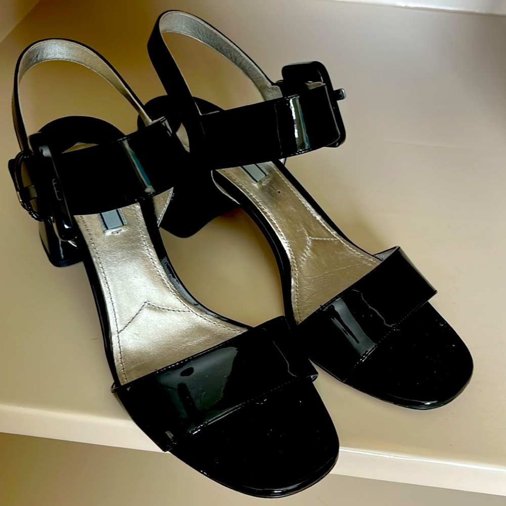 Prada black leather sandals with block heel